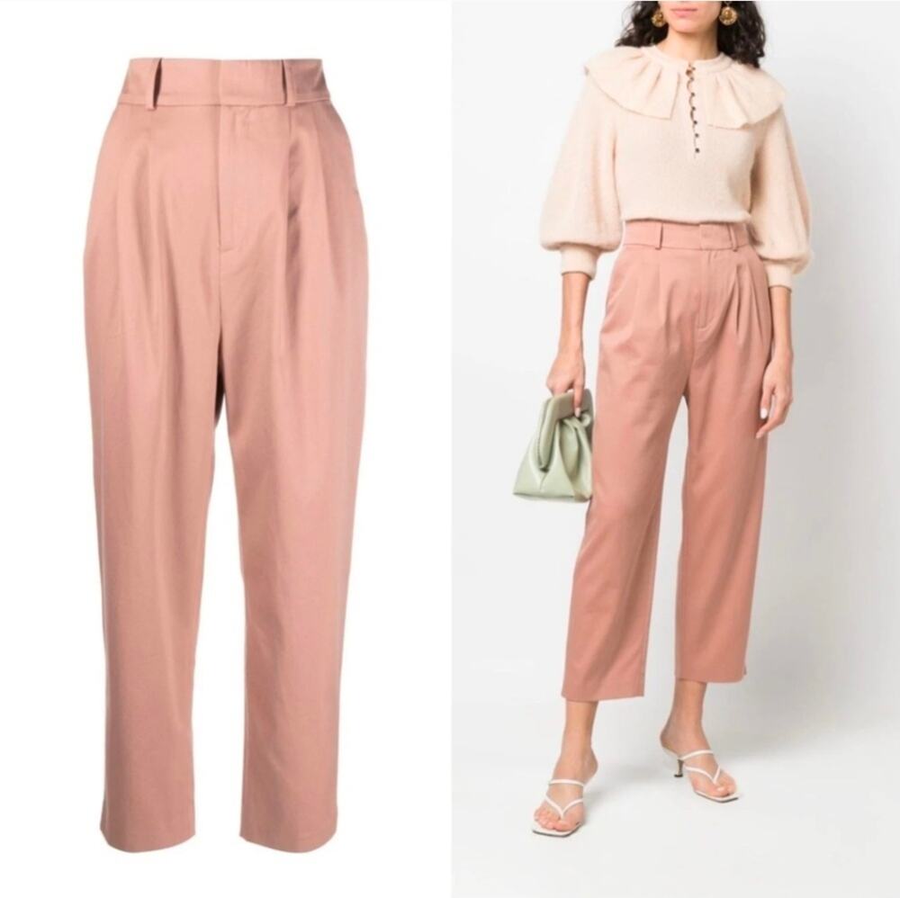BA&SH MAIWEN Pleated Cropped 7/8 Carott Trousers In Blush, Size 2/XS NWT